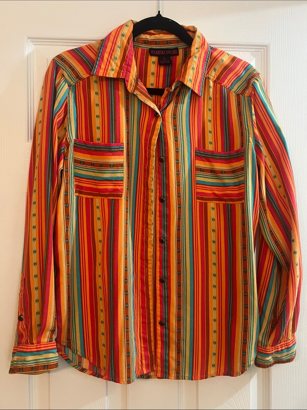 Rock & Roll Cowgirl Multicolor Striped Button-Up Blouse